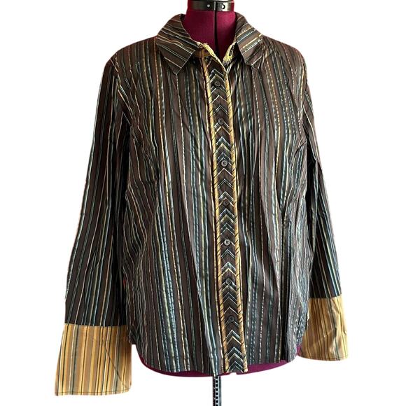 Lane Bryant Shirt Womens 22 Metallic Stripe Long Sleeve Button Up Western Party - Picture 1 of 8